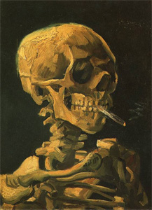 Skull of a Skeleton with Burning Cigarette